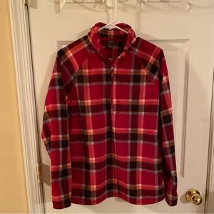 Eddie Bauer Half Zip Plaid Fleece Pullover Large